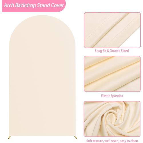 Putros Wedding Arch Cover 7.2FT Beige Spandex Fitted Round Top Chiara Backdrop Stand Covers for Birthday Party Decoration