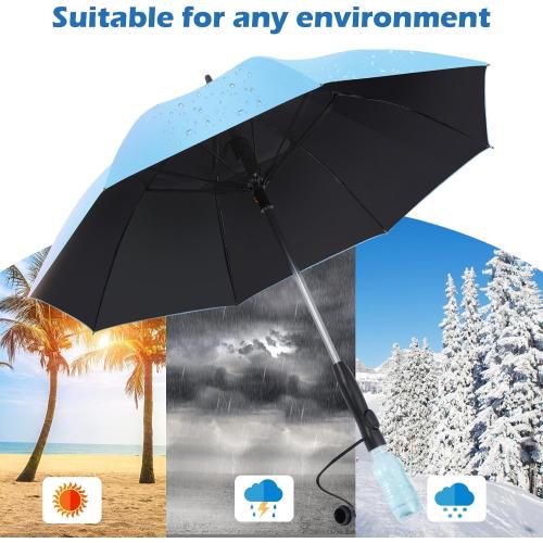 Color Blue Umbrella with fan and mist spray,Rechargeable - Ultimate Solution for Cooling & UV Protection - Ideal for Summer, Beach, Outdoor Sports, Golf, Fishing Activities.