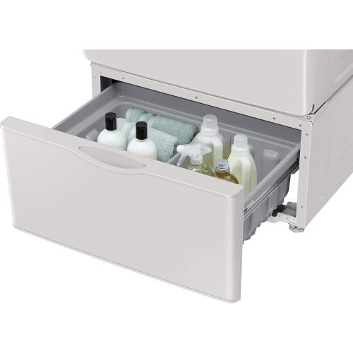 SAMSUNG 27-Inch Washer Dryer Pedestal Stand w/ Pull Out Laundry Storage Drawer, Stainless Steel, WE402NE/A3, 28.1D x 27W x 14.2H, Ivory