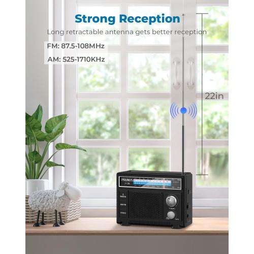 PRUNUS J-136 Portable AM FM Radio with Best Reception,D Battery Operated or Plug in Wall, Transistor Radio,Loud Speaker Support AUX in and Micphone in, Small Radios Portable AM FM, No