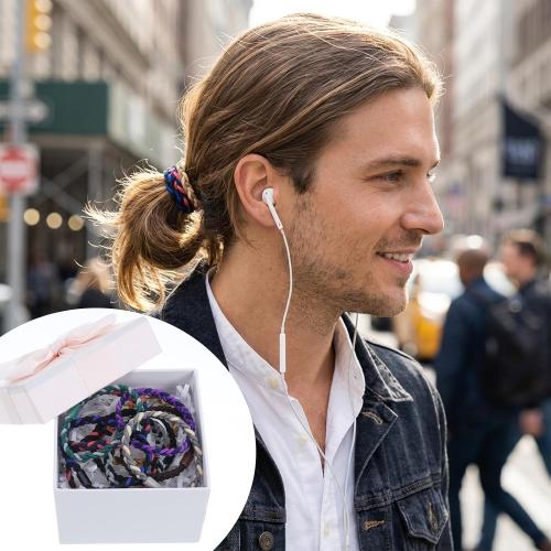 Mens Hair Ties, 15 Pcs Braided Bracelet Hair Ties for Men, Long Hairs Mens Hairties Ponytail Holder Scrunchies for Men Valentine's Day Gifts, No Crease No Damage