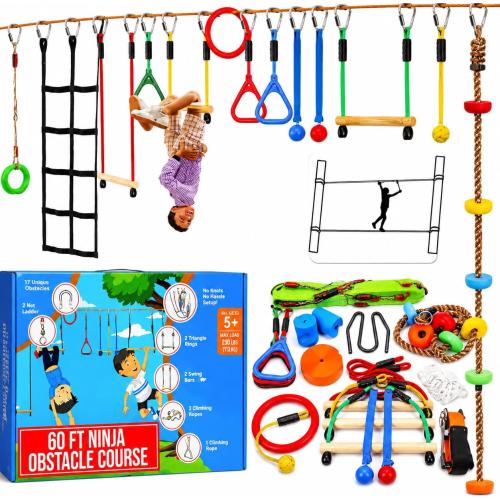 Hyponix Ninja Warrior Obstacle Course for Kids, 2 x 60ft, 13 Obstacles