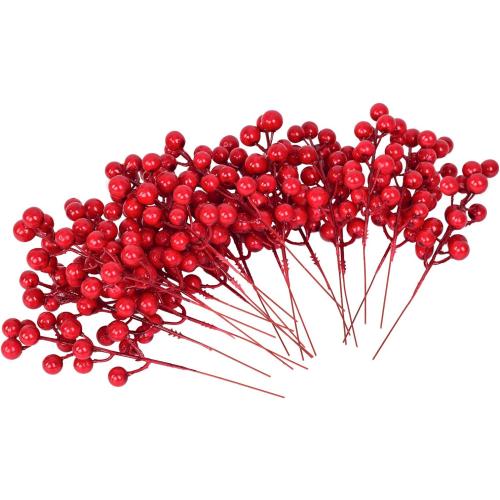Lvydec Artificial Red Berry Picks - Christmas Holly Berry Branches Red Berry Stems for Holiday Home Decor and Crafts