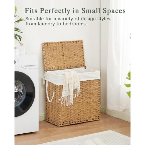 SETVSON Laundry Hamper with Lid Wicker Laundry Basket 112 L (29.6 Gal) Laundry Hampers Handwoven Rattan Clothes Hamper with Handles 3 Removable Liner Bag, 6 Mesh Bags for Bathroom Bedroom Natural