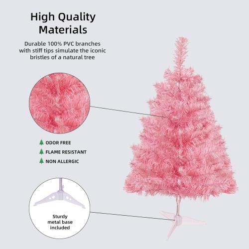2ft Pink Artificial Christmas Tree,Mini Tabletop Xmas Pine Tree with 80 Branch Tips and Plastic Stand for Indoor and Outdoor Decoration