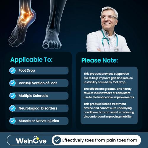 Welnove AFO Foot Drop Brace – Adjustable Lightweight Ankle Support Keeps Foot at 90° Dorsiflexion – Relieves Drop Foot, Achilles Tendonitis, Ankle Sprain