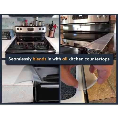 Linda's Essentials Silicone Stove Gap Covers (2 Pack), Heat Resistant Oven Gap Filler Seals Gaps Between Stovetop and Counter, Easy to Clean Stove Gap Guard (21 Inches, Clear)