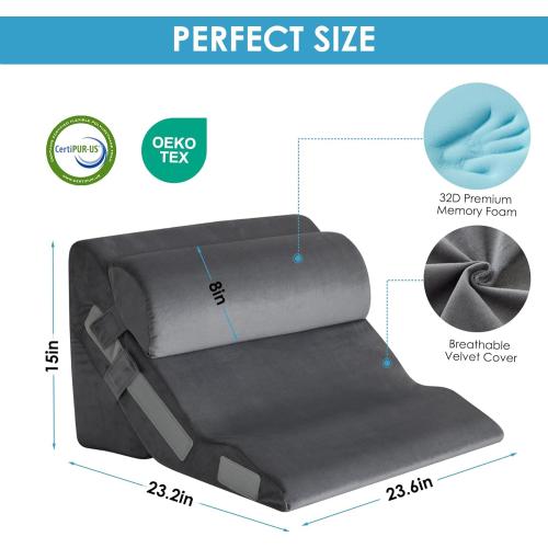 3PCS Bed Wedge Pillow for Headboard, Adjustable Wedge Pillow for Sleep Apnea, 23” Wide Triangle Pillow Wedge Set for After Surgery, Acid Reflux Relief, Snoring, Neck&Back Support, Grey