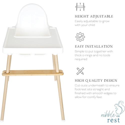 Nibble and Rest Woodsi Footsi Highchair Footrest for IKEA Antilop, Bamboo Wooden Footrest, Height Adjustable, High Chair Accessories,Suitable Footstool with Rounded Corners