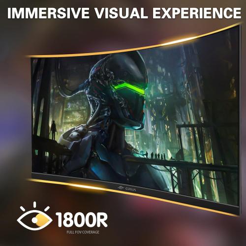 CRUA 27 Curved Gaming Monitor, QHD(2560x1440P) 144Hz/165Hz 99% sRGB Professional Computer Monitors, Support AMD FreeSync, Wall Mountable Installs(HDMI, DP)-Black