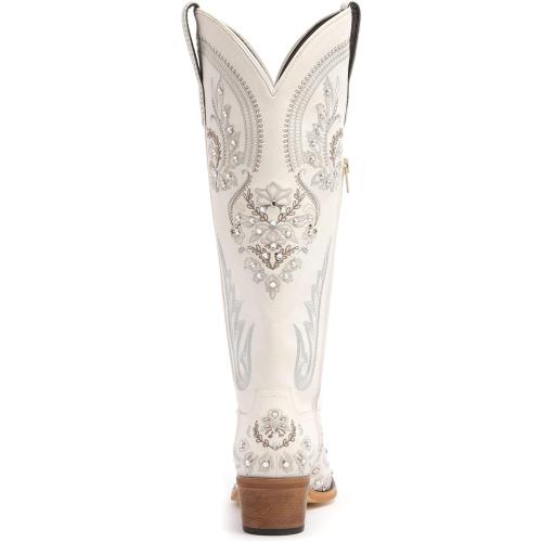 Western Cowboy Boots for Women Embroidered Rhinestones Knee High Cowgirl Boots Pointed Toe Chunky Heel Fashion Retro Classic Tall Boot SIZE 8
