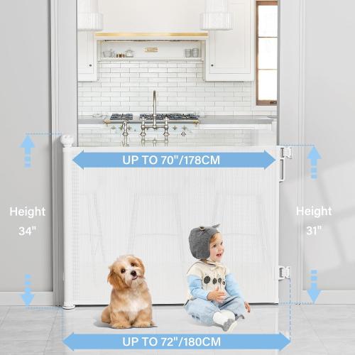 PRObebi Retractable Baby & Dog Gate - Extends to 72 Wide, 34 Tall, for Stairs, Doorways, Hallways & Outdoor Use