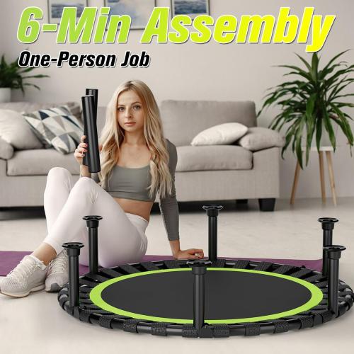 Black and Green Foldable Mini Trampoline, 40/48 Rebounder Trampoline for Adults & Kids, 440lbs Capacity Indoor Fitness Workout Exercise Equipment