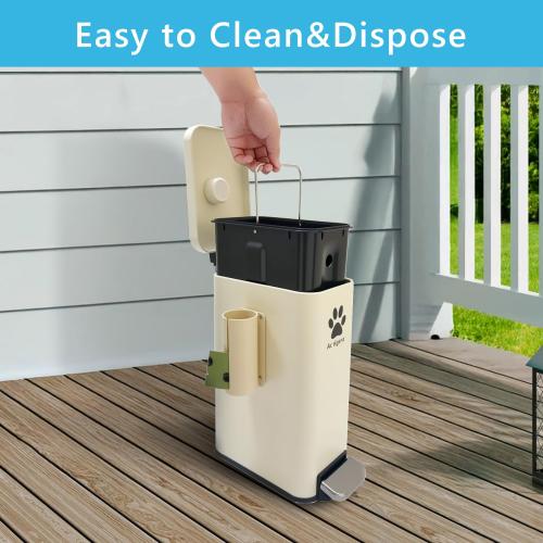 Dog Poop Trash Can Outside with Magnetic Bag Dispenser-Metal Dog Waste Container Odor Control- Rust Proof& Waterproof-Outdoor Waste Trash Can with Lid-Garbage Can&Foot Pedal-Pet Poop Bucket Soft Close
