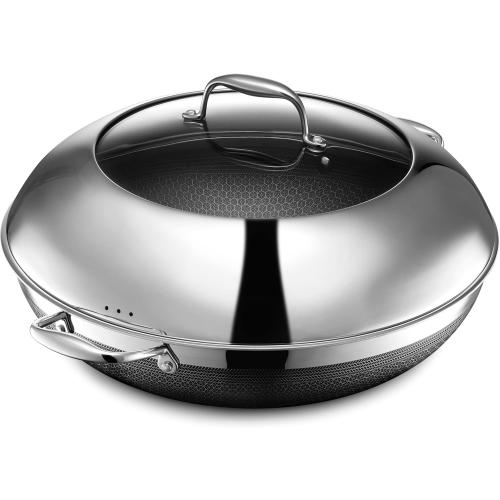 HexClad Hybrid Nonstick 5-Piece Cookware Set, 14 Pan with Lid, 14 Wok with Lid, and 12 Griddle, Stay-Cool Handles, Dishwasher and Oven-Safe, Induction Ready, Compatible with All Cooktops