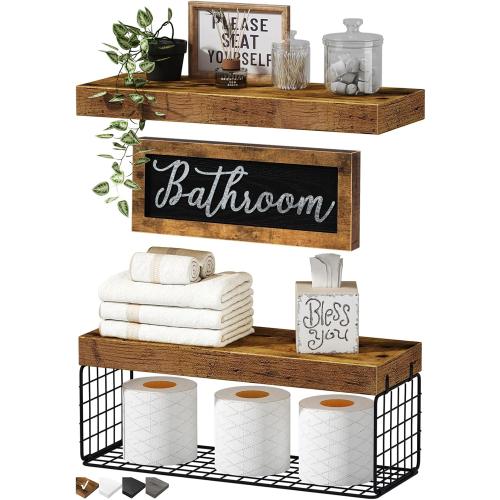 QEEIG Bathroom Shelves with Decor Sign (Brown, 15.7)