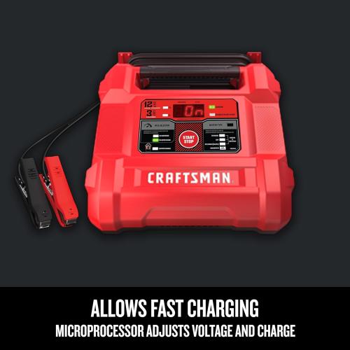 CRAFTSMAN 12A Car Battery Charger and Maintainer, 4-in-1 Solution, Battery Tester, for 6V/12V Power Sport, Automotive, and Marine Batteries, CMXCESM258