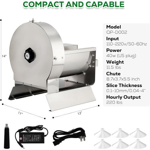 2-in-1 110V Electric Vegetable and Fruit Slicer, Adjustable Thickness 0.04-0.4, Commercial Stainless Steel Cutter for Cabbage, Tomatoes, Lemons