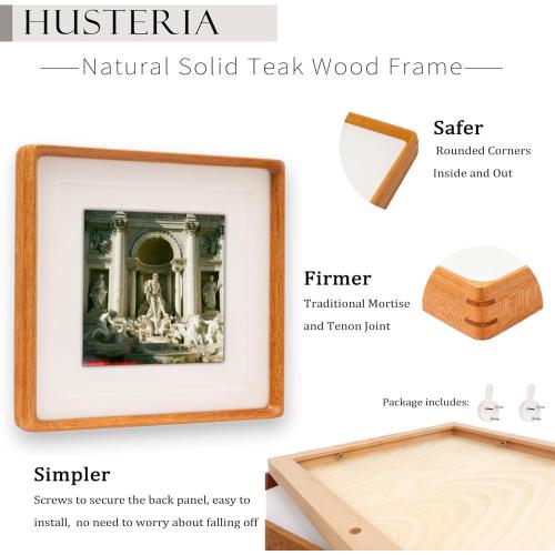 20x20 Square Picture Frame in Natural Teak Wood, Solid Wooden Frames matted to 18x18, Gallery Frames for Wall Mount
