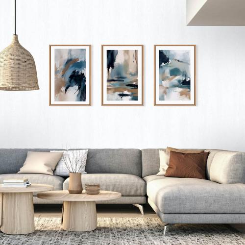 24x36x3 Blue KAIRNE Abstract Neutral Framed Canvas Wall Art Set, Navy Abstract Wall Decor, Watercolor Blue and Brown Wall Painting, Modern Textured Art Prints for Living Room, Bedroom, Office