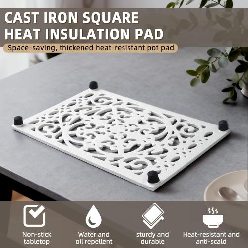 Notakia 9.6 X 6.3 Inch Cast Iron Trivet Set, Large Metal Trivets for Hot Dishes Pots Pans Decorative Kitchen Trivets, Heat-Resistant Trivet Mats for Quartz Countertops, Table Cooktop (White, 1 Pack)