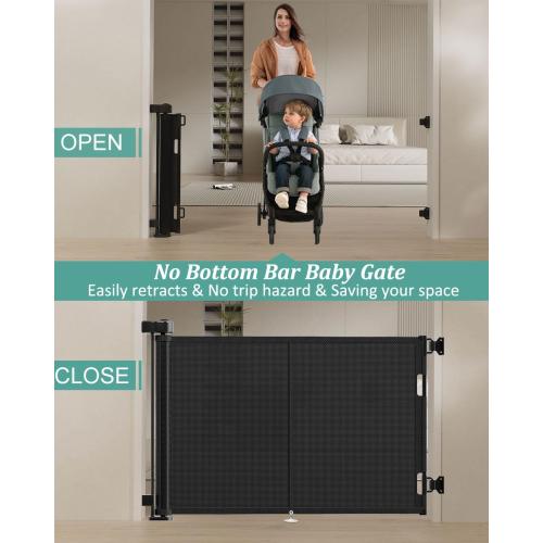 Upgraded 59 Retractable Baby Gates with Reinforced Strip Design to Prevent Crawling Through, 48 Extra Tall Retractable Gates, 5 FT Retractable Dog Gate for Stairs, Doorways, Hallways