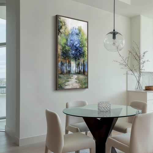 Framed Vertical Colorful Forest Living Room Wall Art, Large Tree & Path Picture Artwork for Walls, Farmhouse Landscape Vertical Canvas Print for Office Kitchen Foyer Stair Hallway Wall Decor, 20x40 In