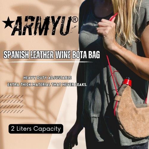 Army Universe Spanish Leather Wine Bota – 2L Waterskin Canteen Flask, Traditional Drink Pouch for Wine or Water