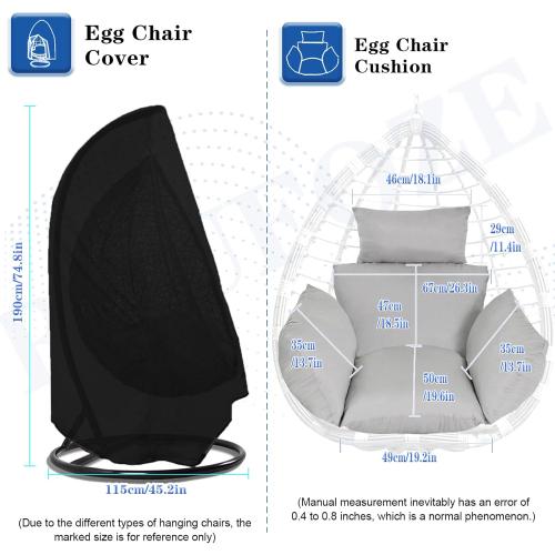 Egg Chair Cushion, Hanging Basket Chair Cushions with Pillow, Soft Outdoor Swing Cushions Replacement with Waterproof Patio Egg Chair Covers (Grey)