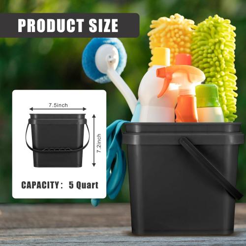 Jingmore 4 Pcs Plastic Bucket 5 Quart Square Bucket, Black