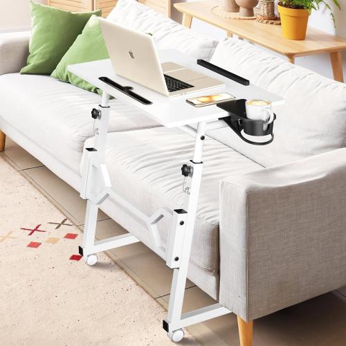 Color White Small Standing Desk with Wheels, Portable Treadmill Desk, Rolling Desk Adjustable Height for Laptop, Mobile Standing Table for Walking Pad, Bedside Table