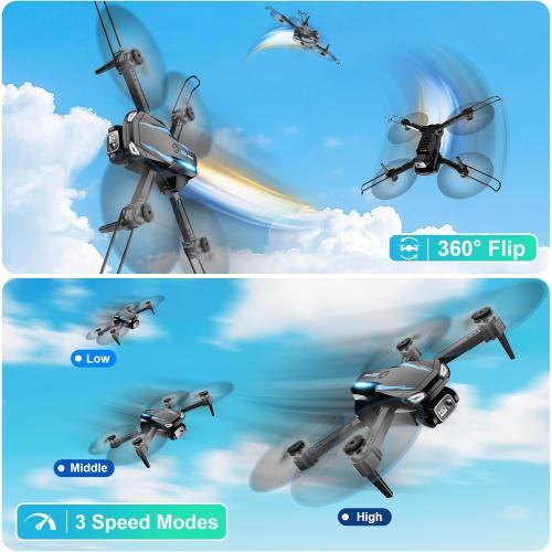 Drone with Camera, 1080P HD FPV Foldable Drone for Kids Adults beginners, Remote Control Quadcopter with Stable Hover, Gestures Selfie, Waypoint Fly, 3D Flips, One Key Start, 2 Batteries