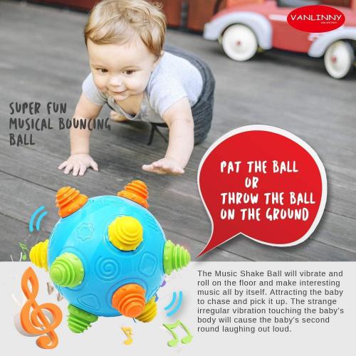VANLINNY Toddlers Baby Music Shake Ball Toy Bumble Ball for Babies,Dancing Bumpy & Interactive Sounds Crawl Toy, Best Bouncing Sensory Learning Gift for 3  Year Old Boys&Girls.