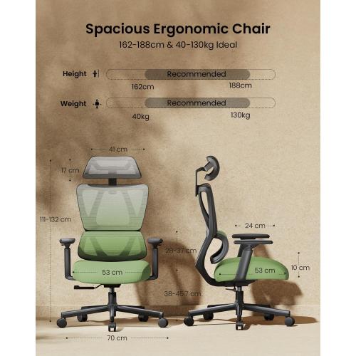 ProtoArc Ergonomic Office Chair, EC100 Big and Tall Desk Chair with Wintex Breathable Mesh, 30% Thicker Saddle Spring Cushion, Lumbar Support, Adjustable Headrest, Armrest - Gradient Green