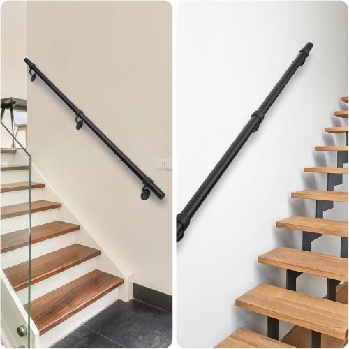 Stair Railing Indoor Metal Hand Rails for Indoor Stairs 1.5 Pipe Aluminum Wall Mounted Outdoor Handrail for Steps Black Industrial Handrail for Stairs 8ft