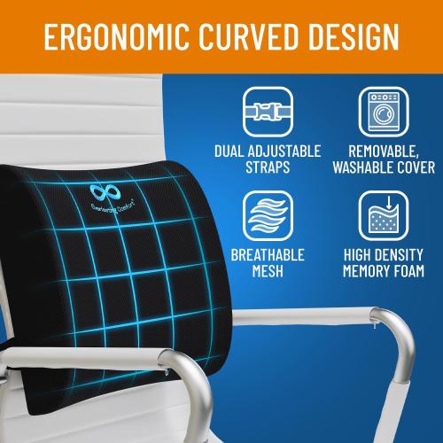 Everlasting Comfort Lumbar Support Pillow for Car Seat - Memory Foam Back Cushion for Car, Chair, Couch - Lumbar Pillow Promotes Better Posture, Back Pain Relief - Ideal for Gaming and Desk Chairs