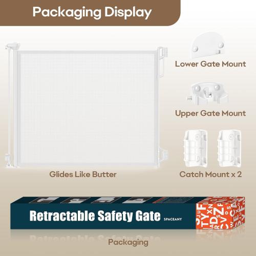 Retractable Safety Baby Gate or Mesh Dog Gate,Durable Portable Mesh Retractable Gate,Easy to Use for Stairs, Doorways, Hallways, Indoor, Outdoor, 33.5 Tall, Extends to 55 Wide,White