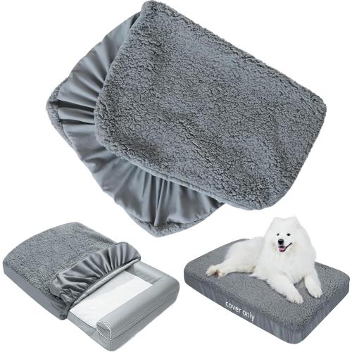 Dog Bed Covers Soft Plush Replacement Washable, Waterproof Pet Bed Liner Grey 36x27 Inches, for Dog/Cat, Cover Only