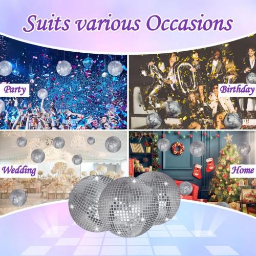 4 Pieces 11 Inch Inflatable Disco Ball ，Inflatable Ball with Disco Ball Cover Rope，Christmas Hanging Decorated ，Disco Ball Party Decorations, Party Design for Swimming Pool Decorations Outdoor