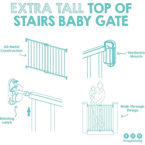 Regalo Safety 36 Extra Tall Baby Gate for Stairs & Doorways, Walk-Through Stair Gate with Door, Hardware Mounted Gate for Babies, Toddlers & Pets, Fits 24–40.5 Openings, Black