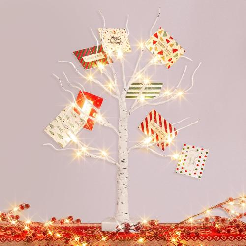PEIDUO Christmas Decorations, 22 Inch Gift Card Tree Holder with 8 Clips and 8 Xmas Cards, Lighted Tabletop Money Tree, for Christmas,Birthday Wedding,Battery Powered, 6H/18H Timer (White)