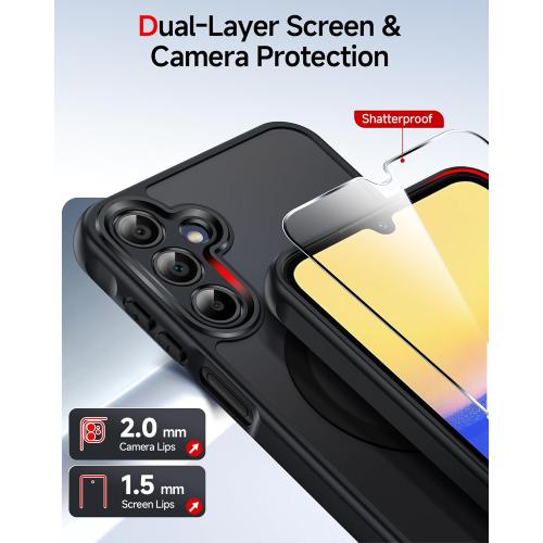 LeYi for Samsung Galaxy A15-5G Phone Case: Samsung A15 5G Case [Mag-Safe Fit] with Screen Protector, Frosted Translucent Soft-Touch Skin & Military-Grade Protection for A15 Samsung Phone Case, Black