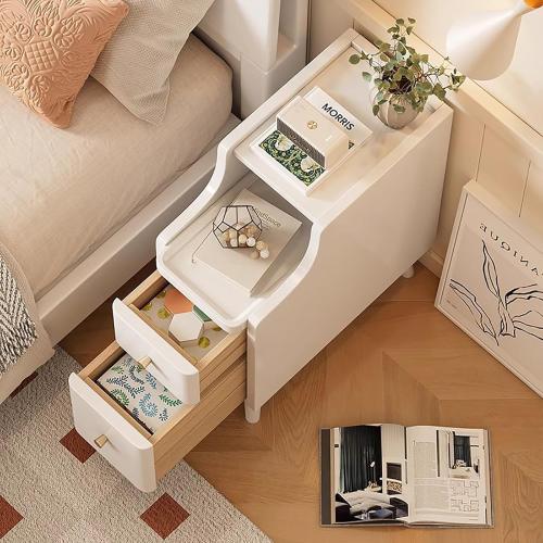 Narrow End Table with 2 Drawers, Wood Beside Table with Table Legs Floor Nightstand Slim Side Table Modern Night Stand White for Living Room Bedroom (Missing The Parts, See The Pictures)