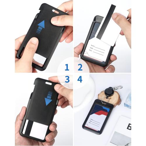 Uniclife 10 Pack Sliding ID Badge Holder Hard Black Vertical Plastic Card Case Protector Pouch with Clear Window for Office School ID Credit Cards Proximity Key Cards Driver’s Licenses and Passes