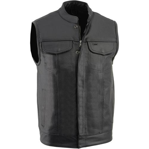 Milwaukee Leather LKM3710 Men's Black Club Style Leather Vest with Open Neck