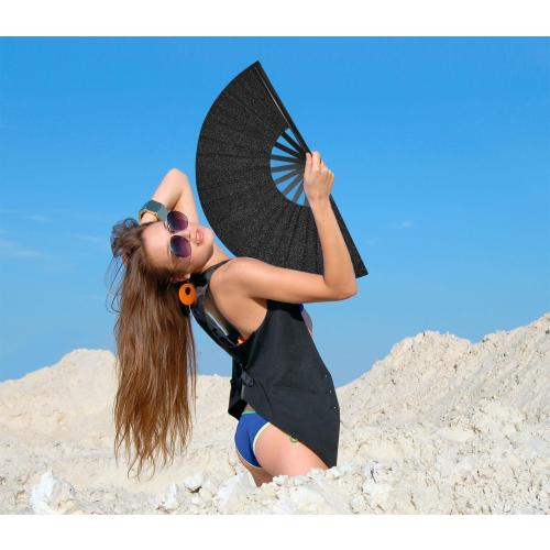 3PACK...Amajiji Rave Fans, Large Folding Hand Fan Popping Fan for Line Dancing, Big Clacking Fans Clap Fans Festival Fans Foldable for Boots On The Ground Dance,Music Festival, Party (Black)