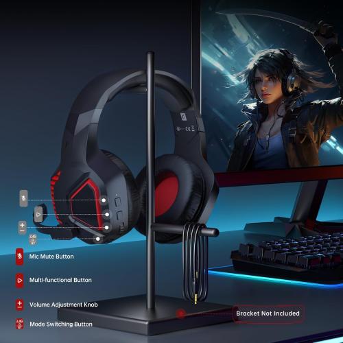 Wireless Gaming Headset PC for PS5, PS4, Mac, Switch, 2.4GHz Wireless Gaming Headphones, Bluetooth 5.2, Adjustable Noise Canceling Mic, 3.5MM Wired Mode for Xbox Series(Red)