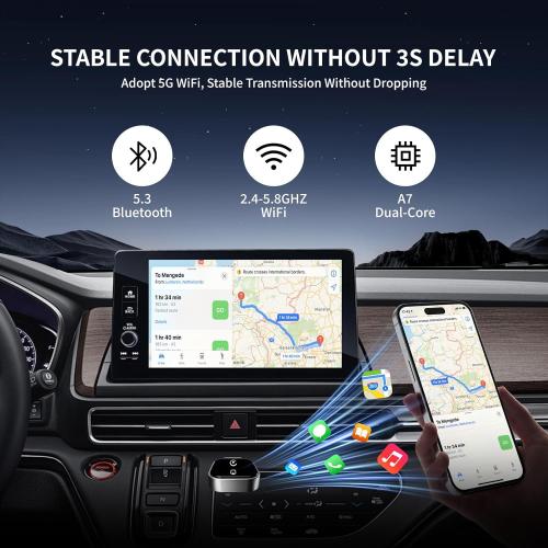 Wireless CarPlay Adapter for Android Auto - 3 in 1 Airplay Mirror Link Adapter Multi-User Seamless Connection Converts Wired to Wireless CarPlay Adapter - No Latency from iOS 10  to Screen w/USB-C