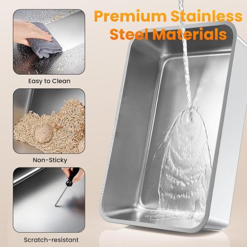 Stainless Steel Litter Box with Lid, 135° Flip-Top Extra Large Cat Litter Pan, Enclosed Metal Litter Box with Litter Scoop & Filter Pedal,Odor Free, Front & Top Dual Entry