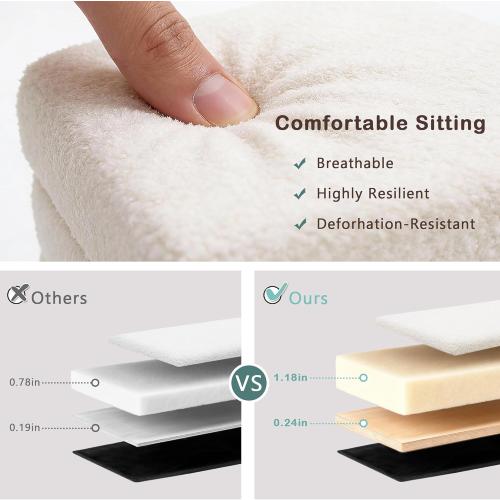 CAROLMADE Folding Storage Ottoman Cube Sherpa Footstool with Wood Legs Ottoman Footrest for Living Room and Bedroom, White 15x12.6x15.4